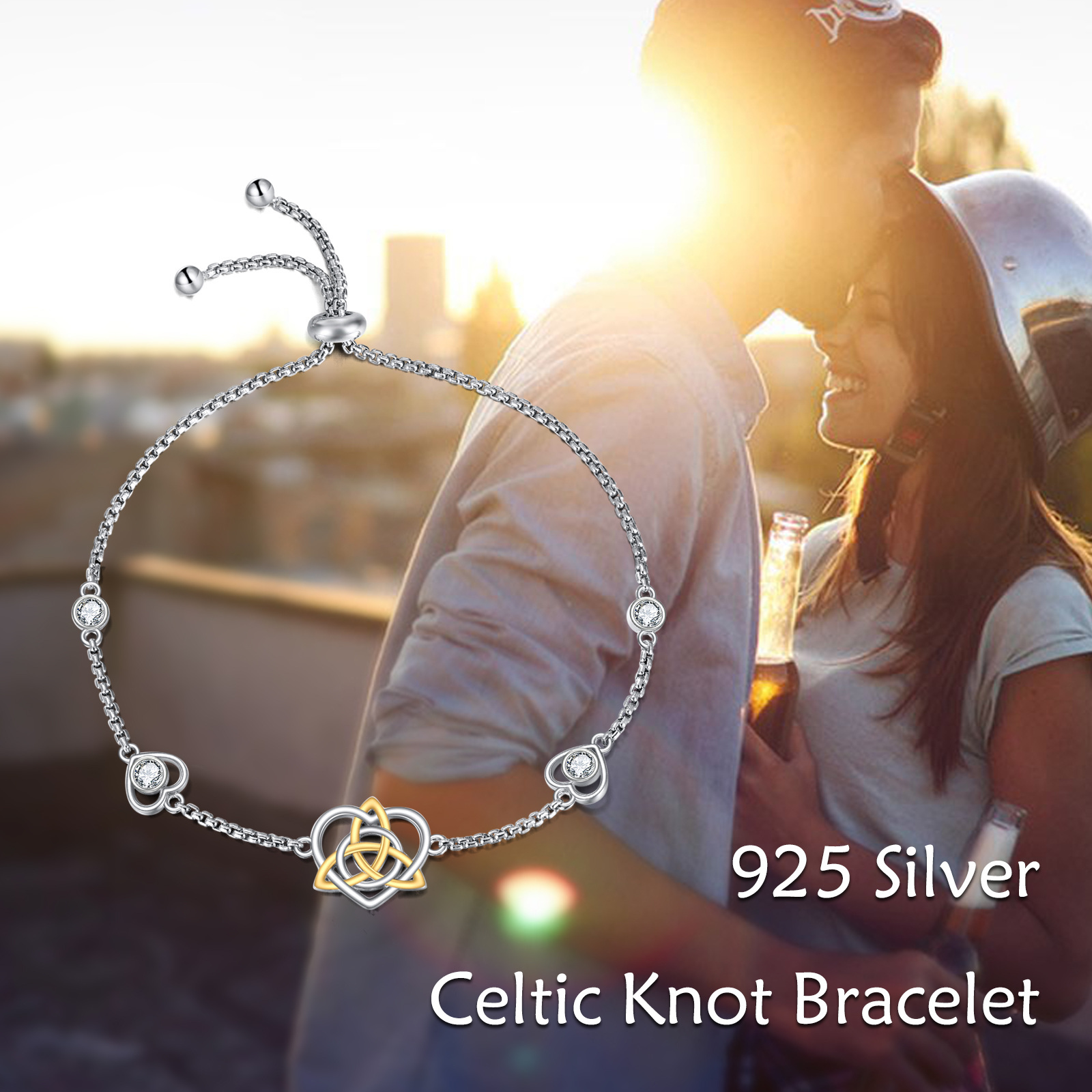 Celtic Bracelet Sterling Silver Witches Knot Link Chain Bracelet